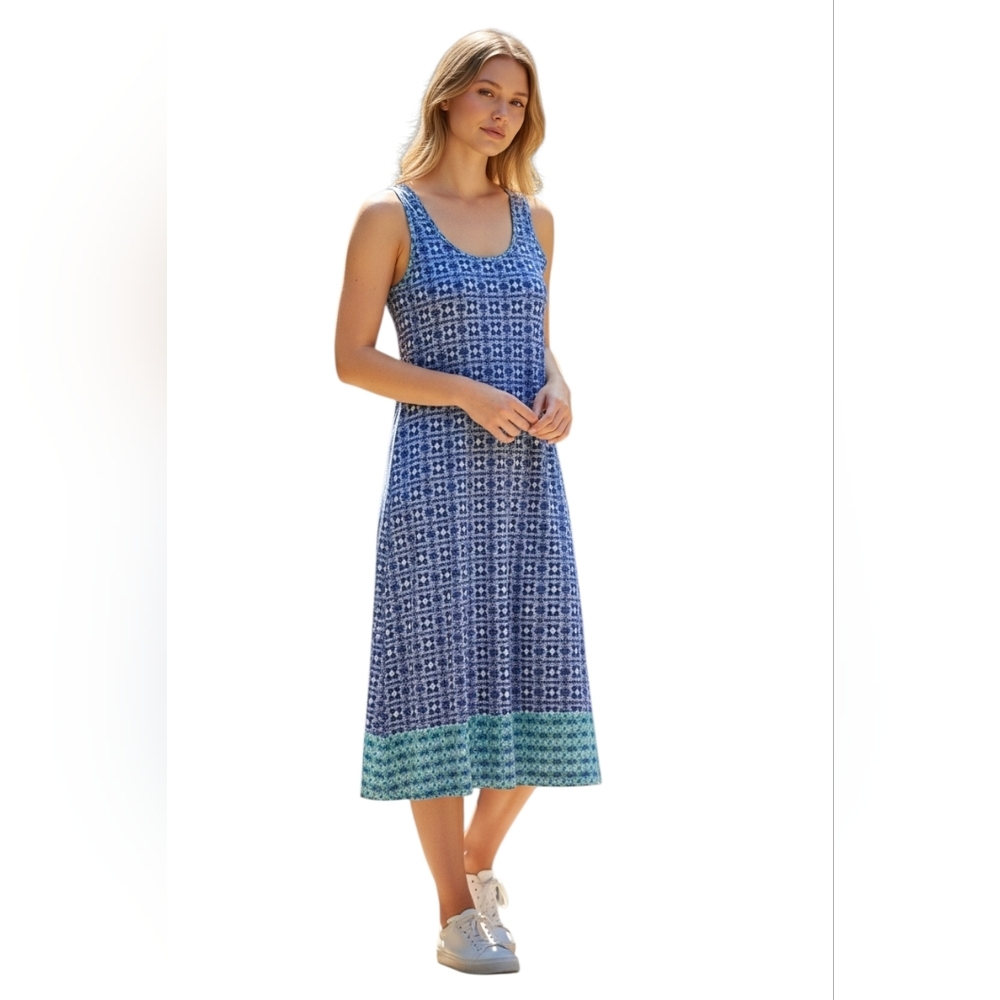 Tommy‎ Bahama Blue Geometric Resort Midi Dress L | Cruise Beach Vacation